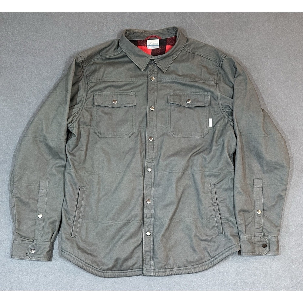 Columbia Jacket‎ Shacket Mens Green Canvas Fleece Lined Outdoor Hiking Size L
